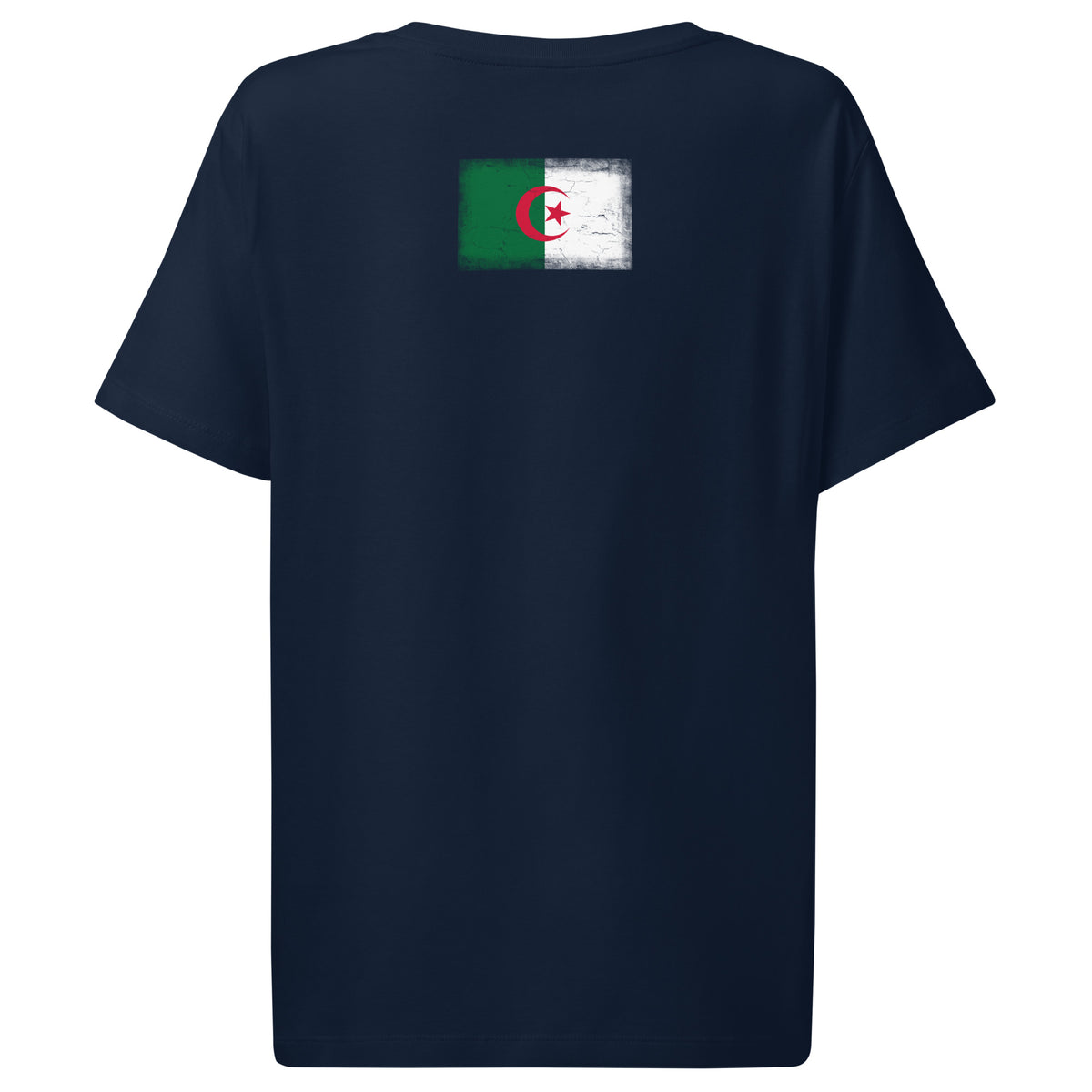 Algeria flag t-shirt in French Navy, vintage-washed print, flag across the upper back, women cut, back view