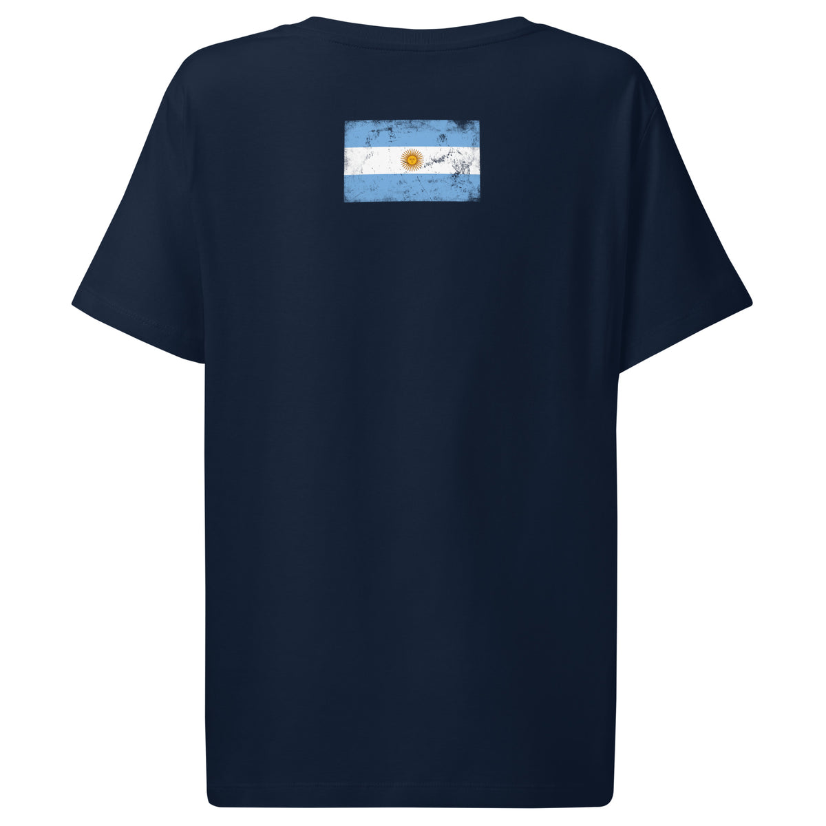 Argentina flag t-shirt in French Navy, vintage-washed print, flag across the upper back, women cut, back view