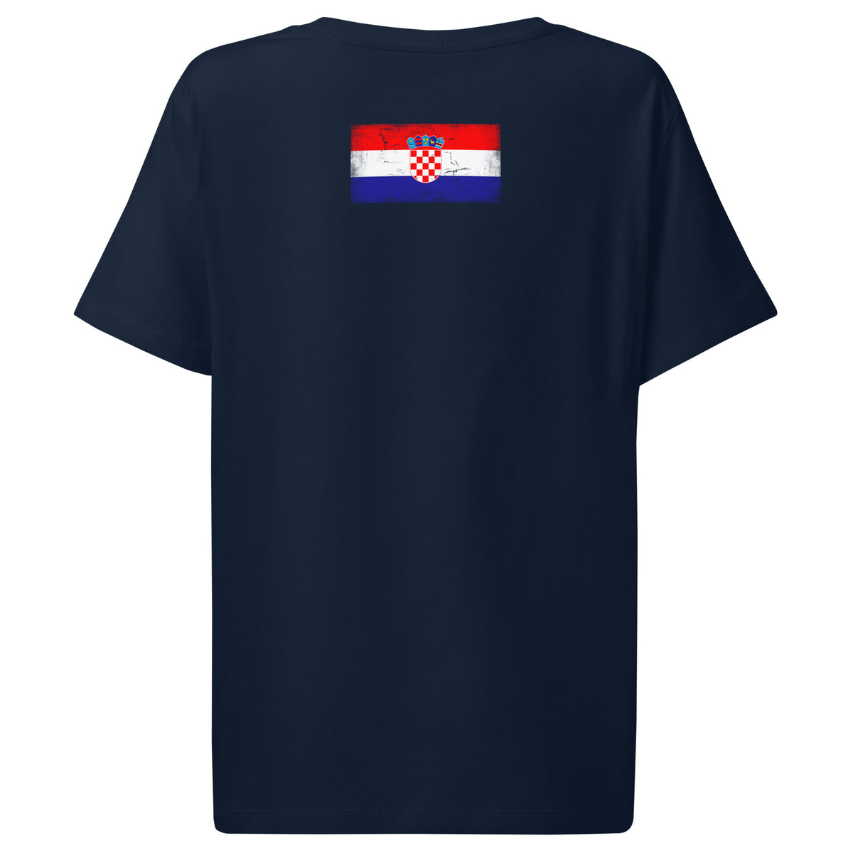 Croatia flag t-shirt in French Navy, vintage-washed print, flag across the upper back, women cut, back view