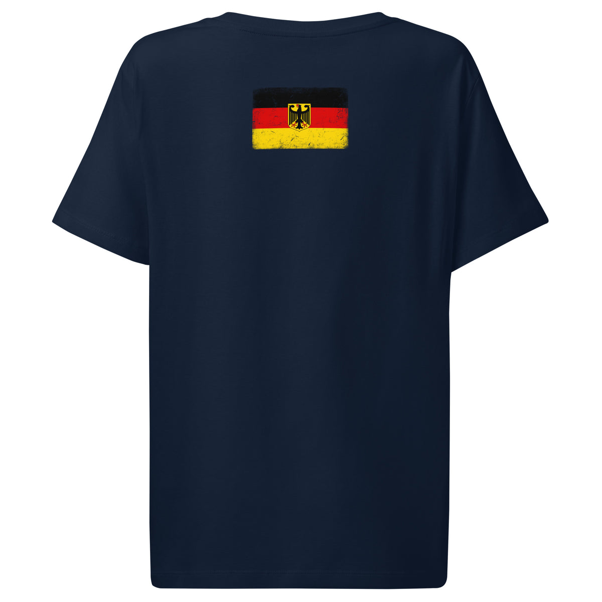 Germany flag t-shirt in French Navy, vintage-washed print, flag across the upper back, women cut, back view