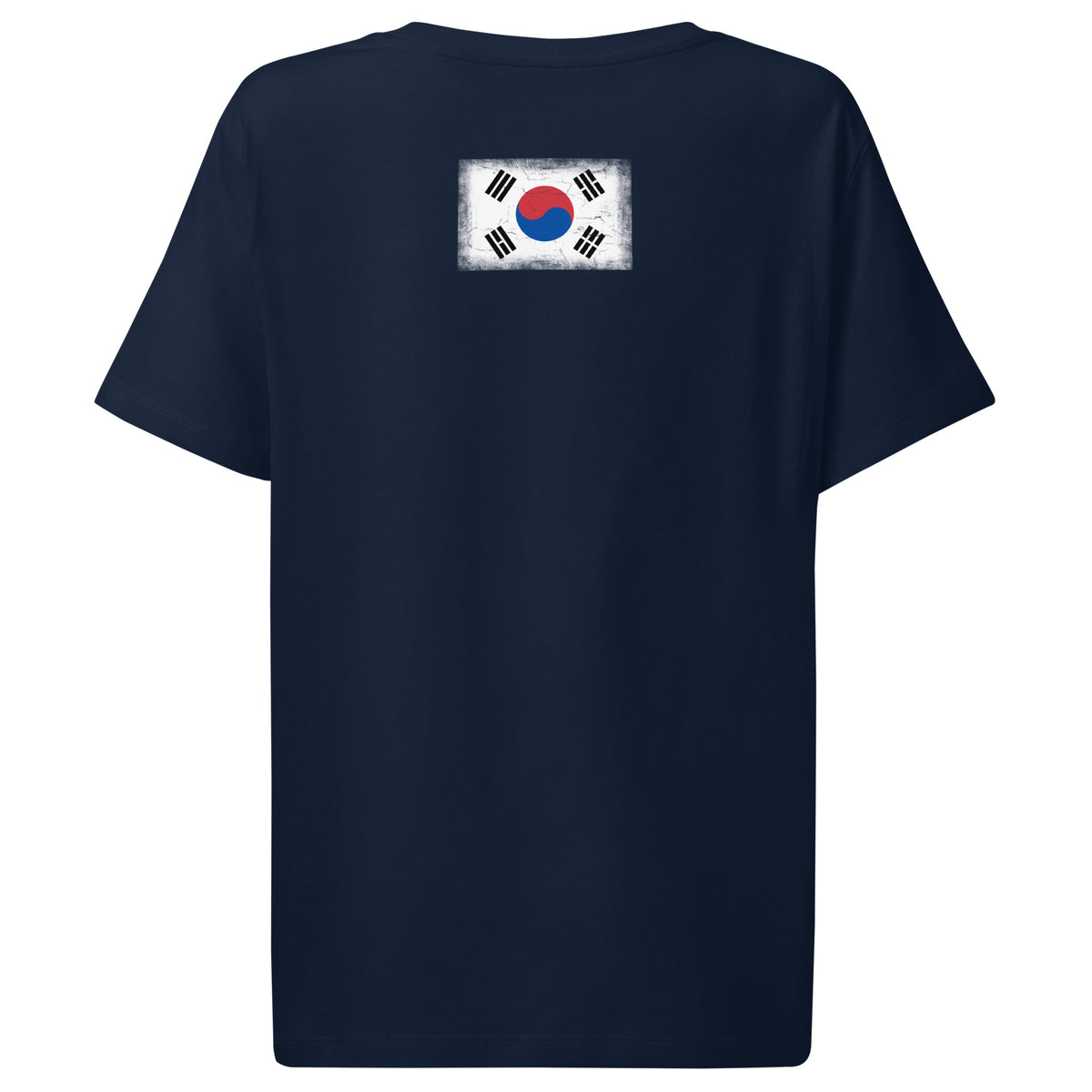 South Korea flag t-shirt in French Navy, vintage-washed print, flag across the upper back, women cut, back view