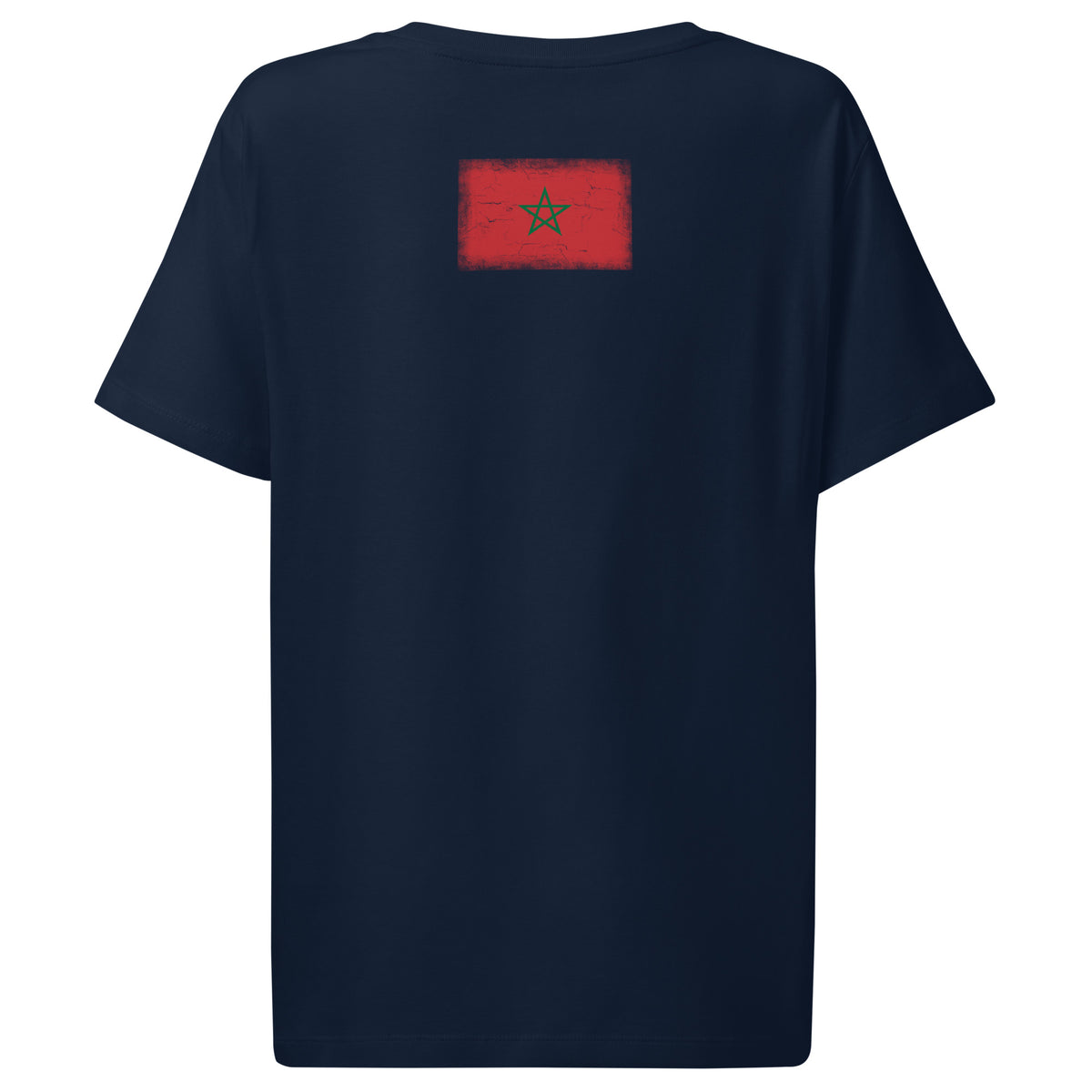 Morocco flag t-shirt in French Navy, vintage-washed print, flag across the upper back, women cut, back view