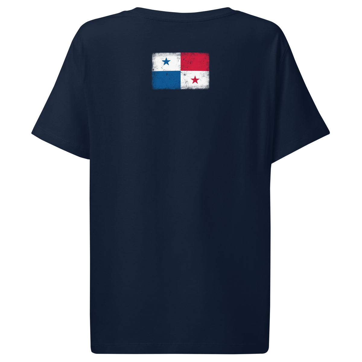 Panama flag t-shirt in French Navy, vintage-washed print, flag across the upper back, women cut, back view