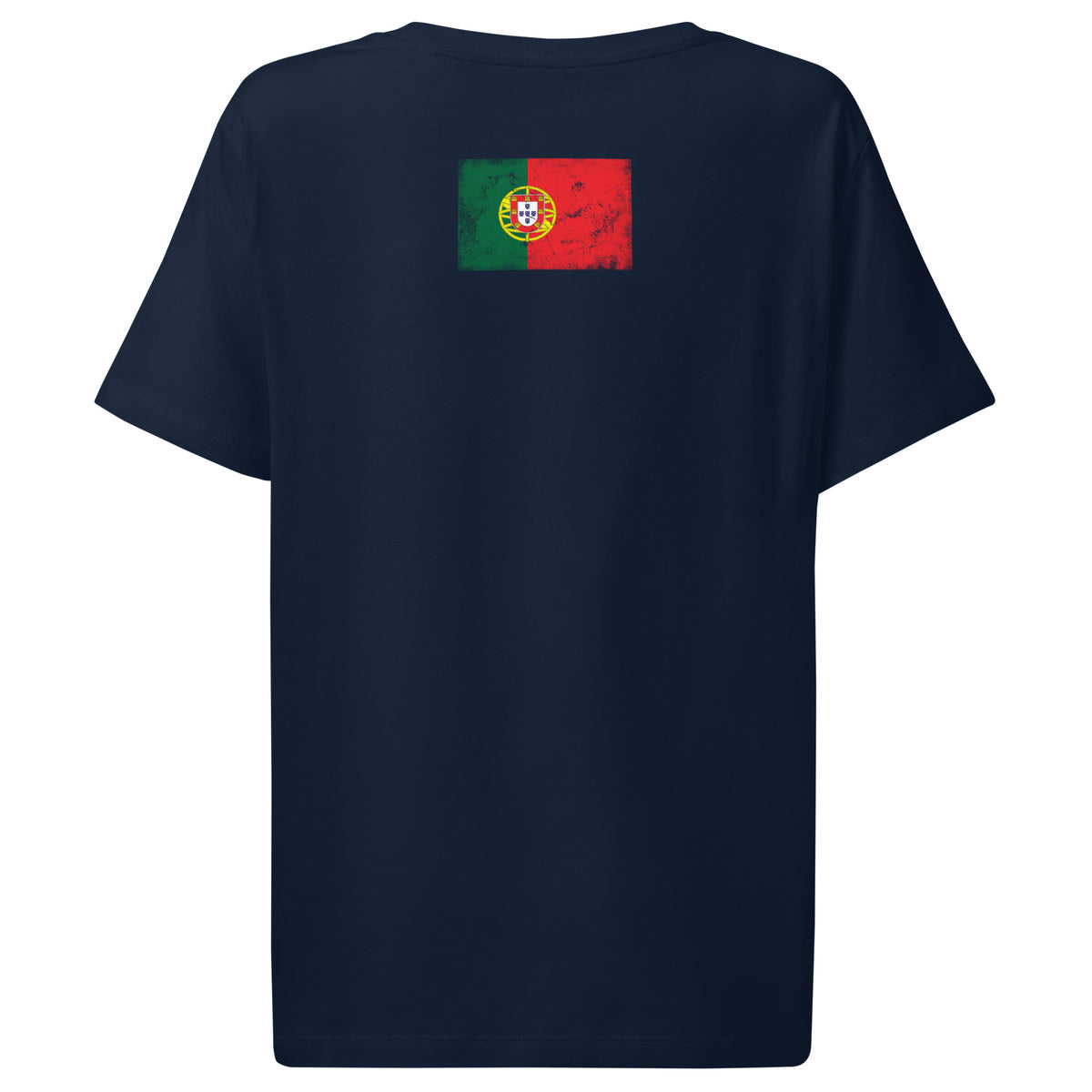 Portugal flag t-shirt in French Navy, vintage-washed print, flag across the upper back, women cut, back view