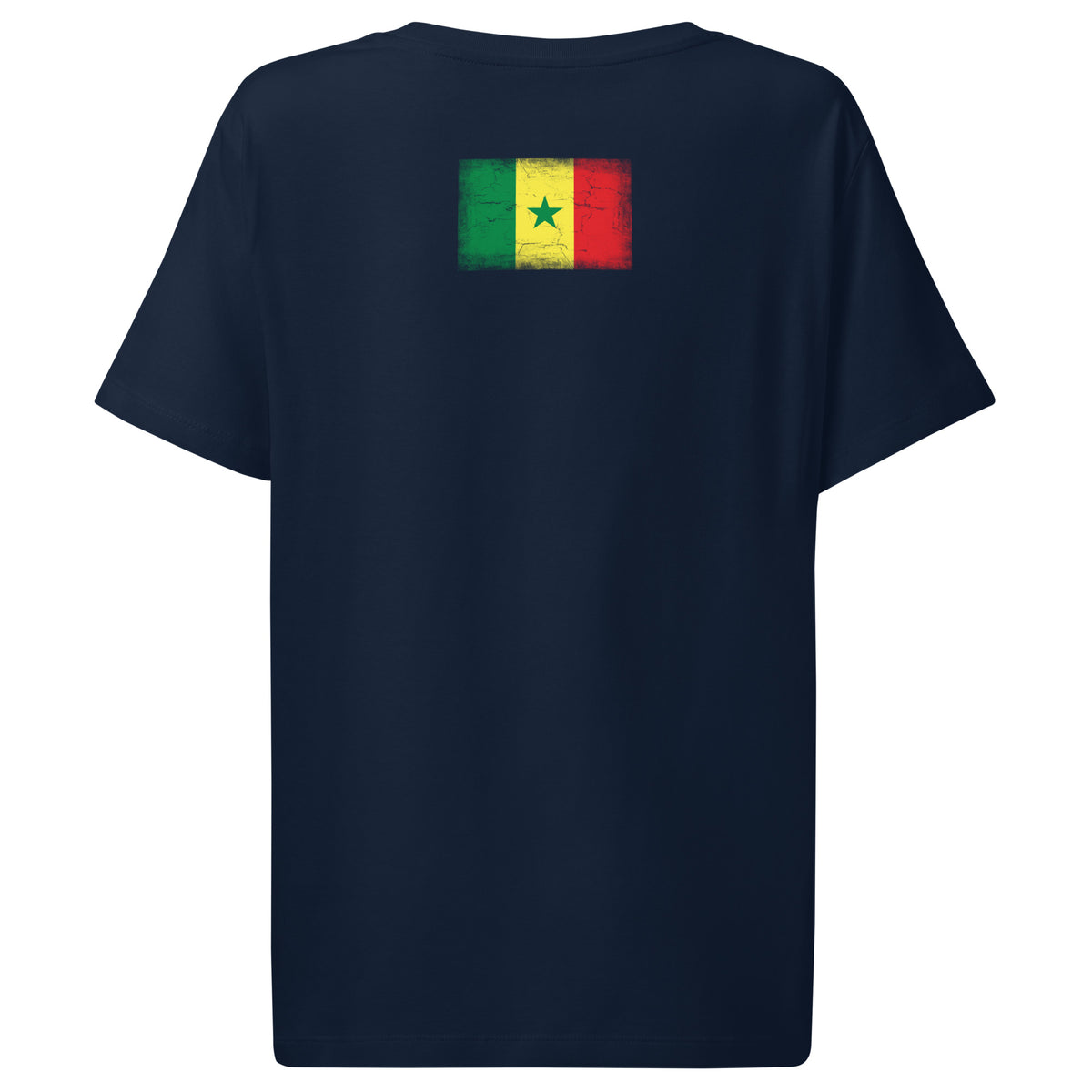 Senegal flag t-shirt in French Navy, vintage-washed print, flag across the upper back, women cut, back view