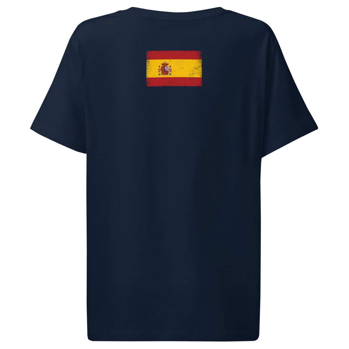 Spain flag t-shirt in French Navy, vintage-washed print, flag across the upper back, women cut, back view