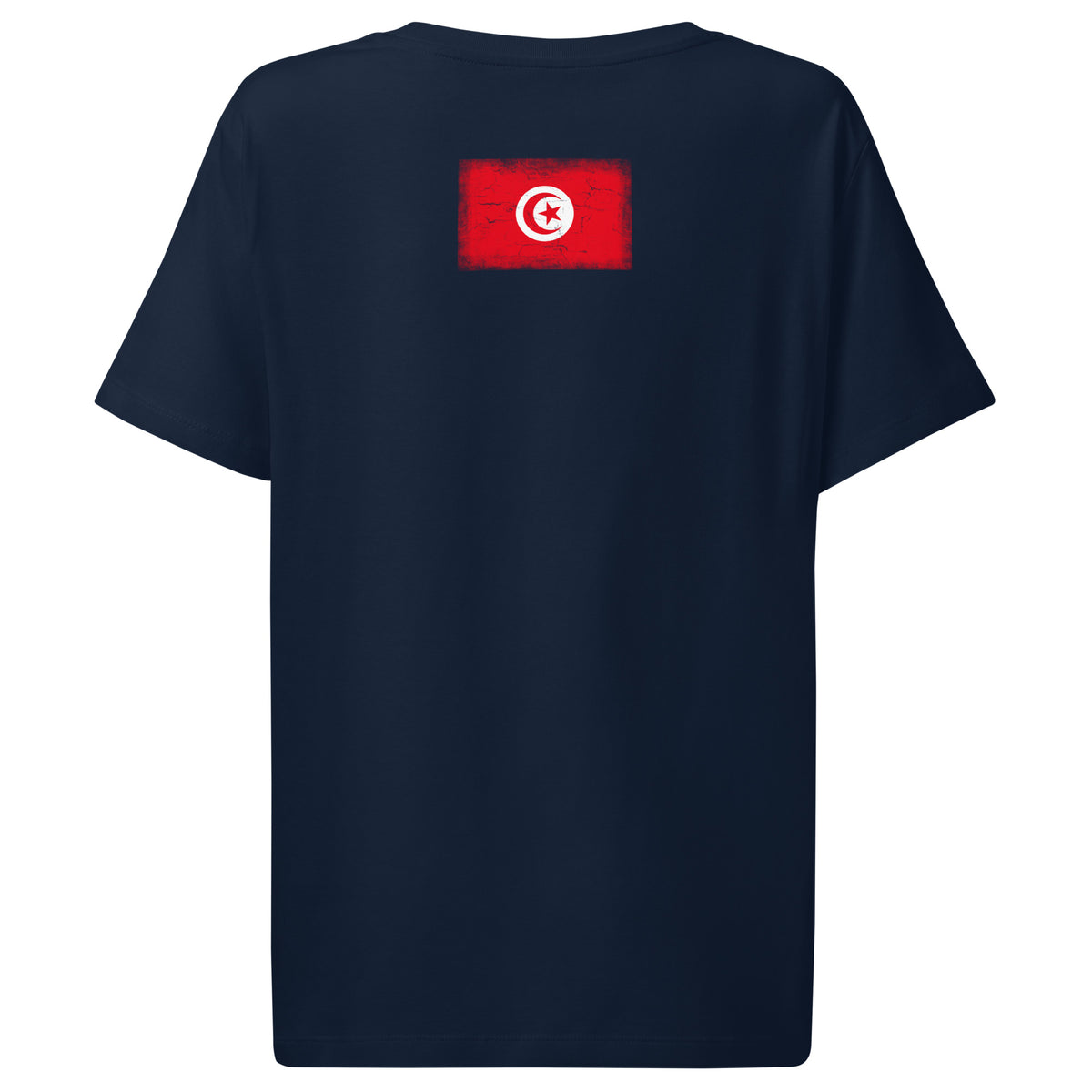 Tunisia flag t-shirt in French Navy, vintage-washed print, flag across the upper back, women cut, back view