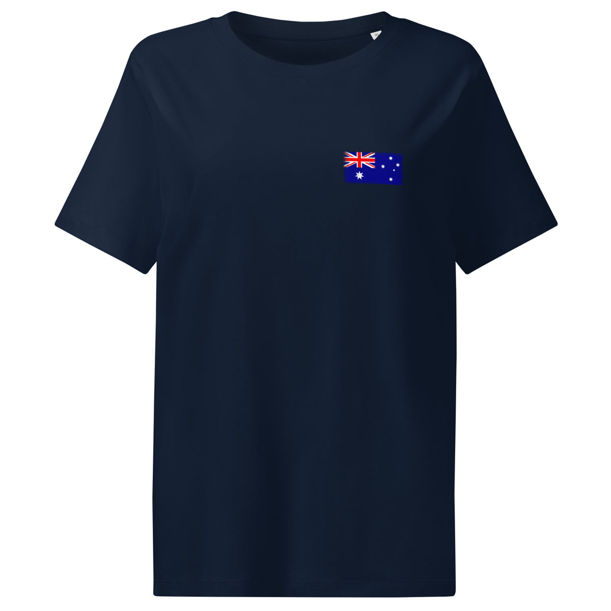 Australia flag t-shirt in French Navy, vintage-washed print, small flag on the left chest, women cut, front view