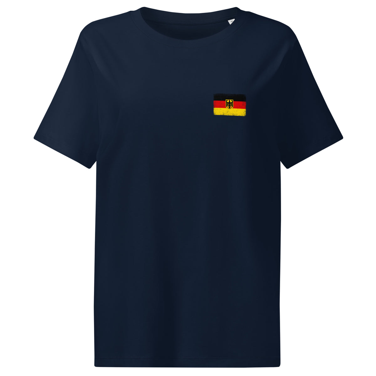 Germany flag t-shirt in French Navy, vintage-washed print, small flag on the left chest, women cut, front view