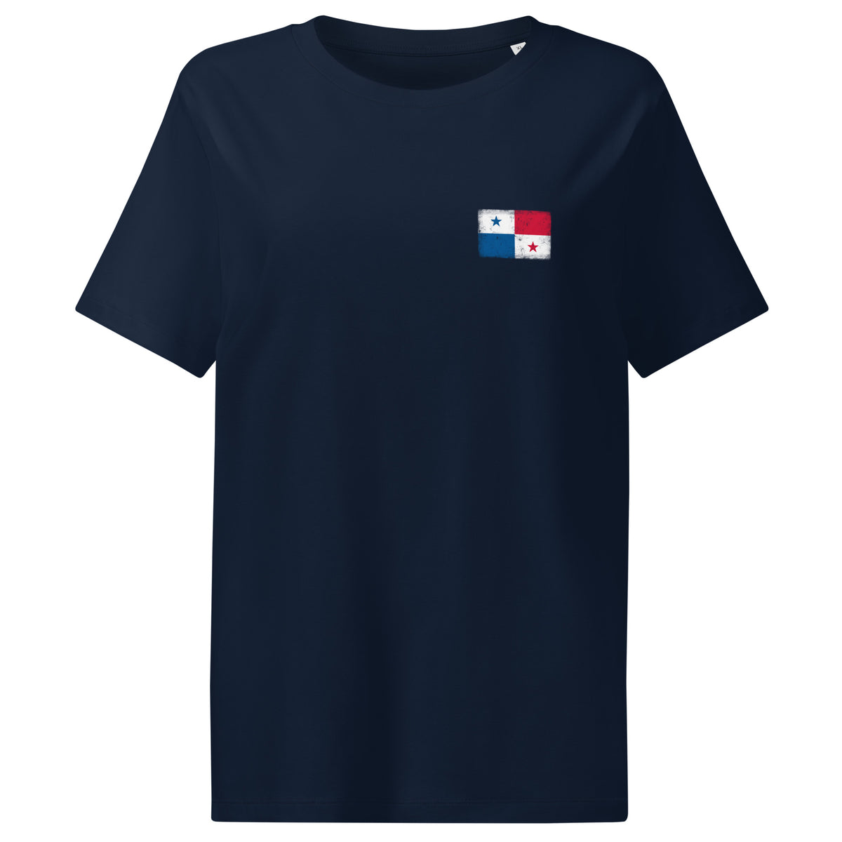 Panama flag t-shirt in French Navy, vintage-washed print, small flag on the left chest, women cut, front view