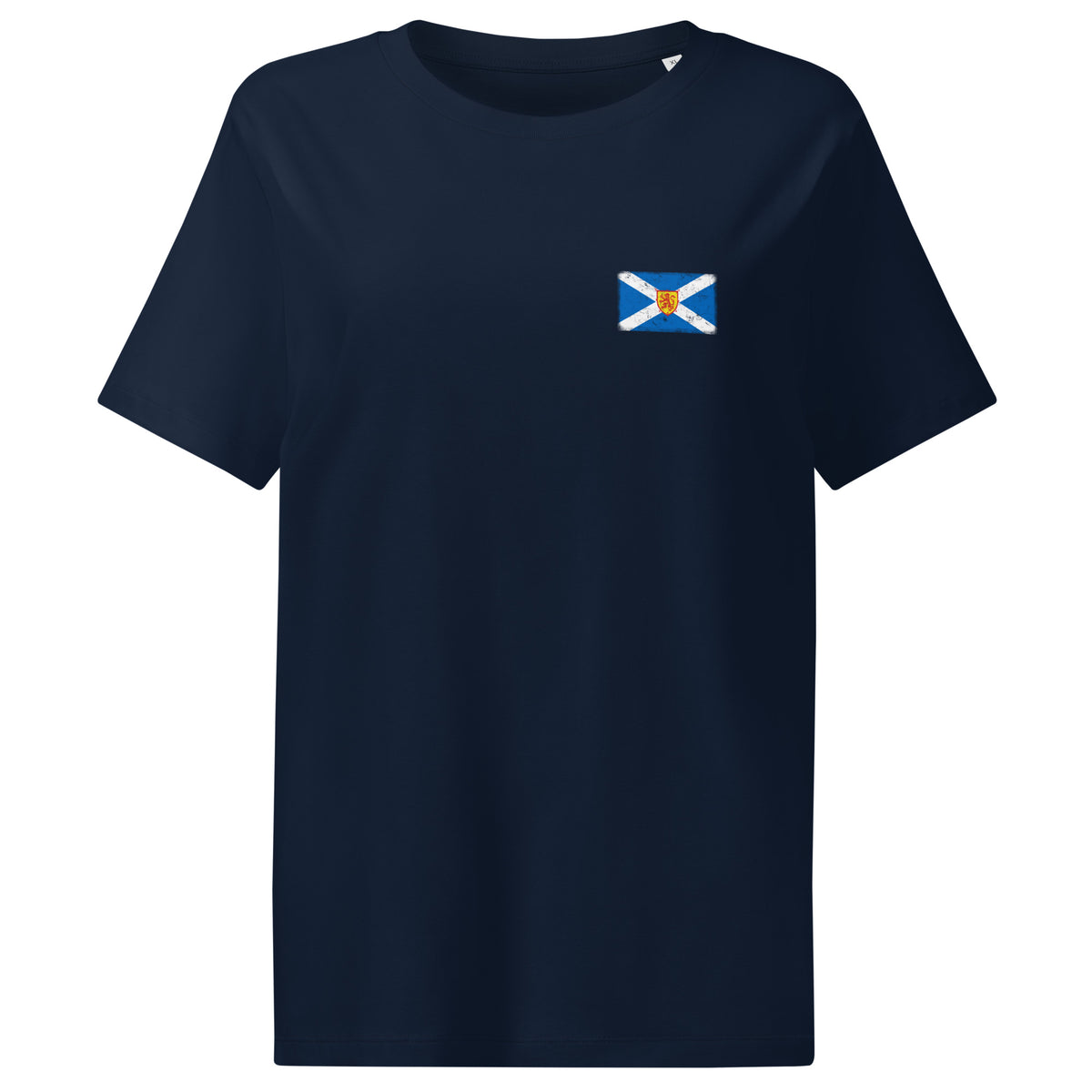 Scotland flag t-shirt in French Navy, vintage-washed print, small flag on the left chest, women cut, front view