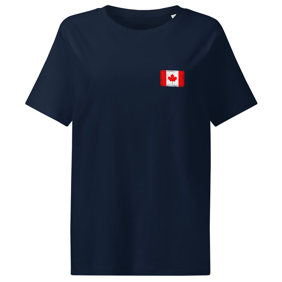 Canada flag t-shirt in French Navy, vintage-washed print, small flag on the left chest, women cut, front view
