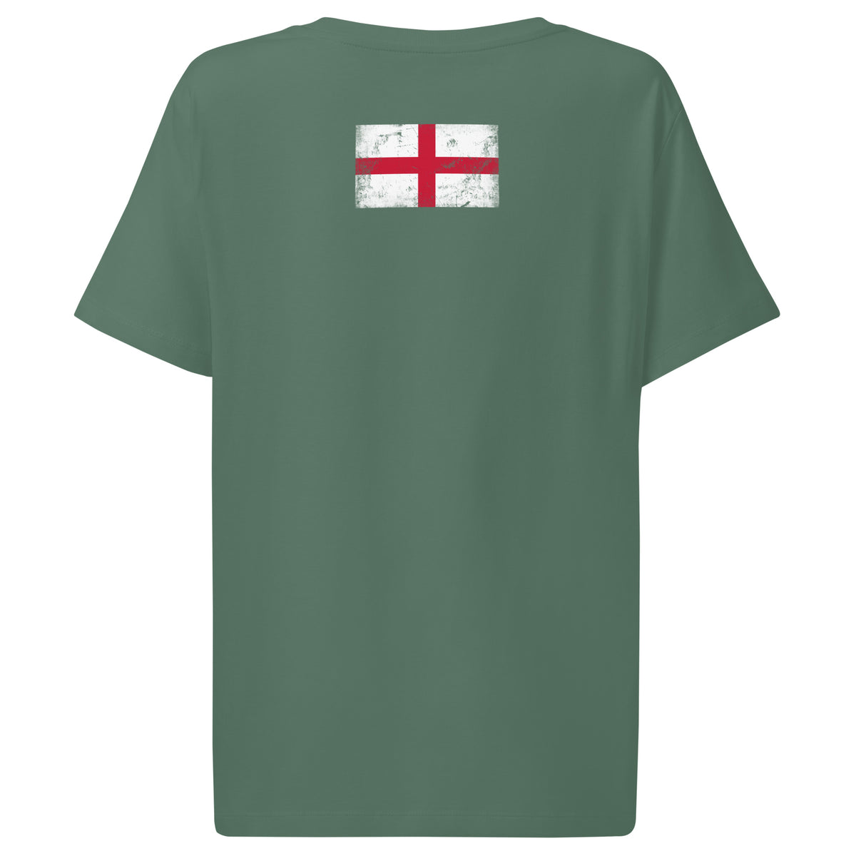 England flag t-shirt in Green Bay, vintage-washed print, flag across the upper back, women cut, back view