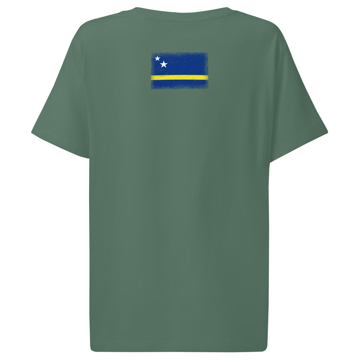 Curaçao flag t-shirt in Green Bay, vintage-washed print, flag across the upper back, women cut, back view