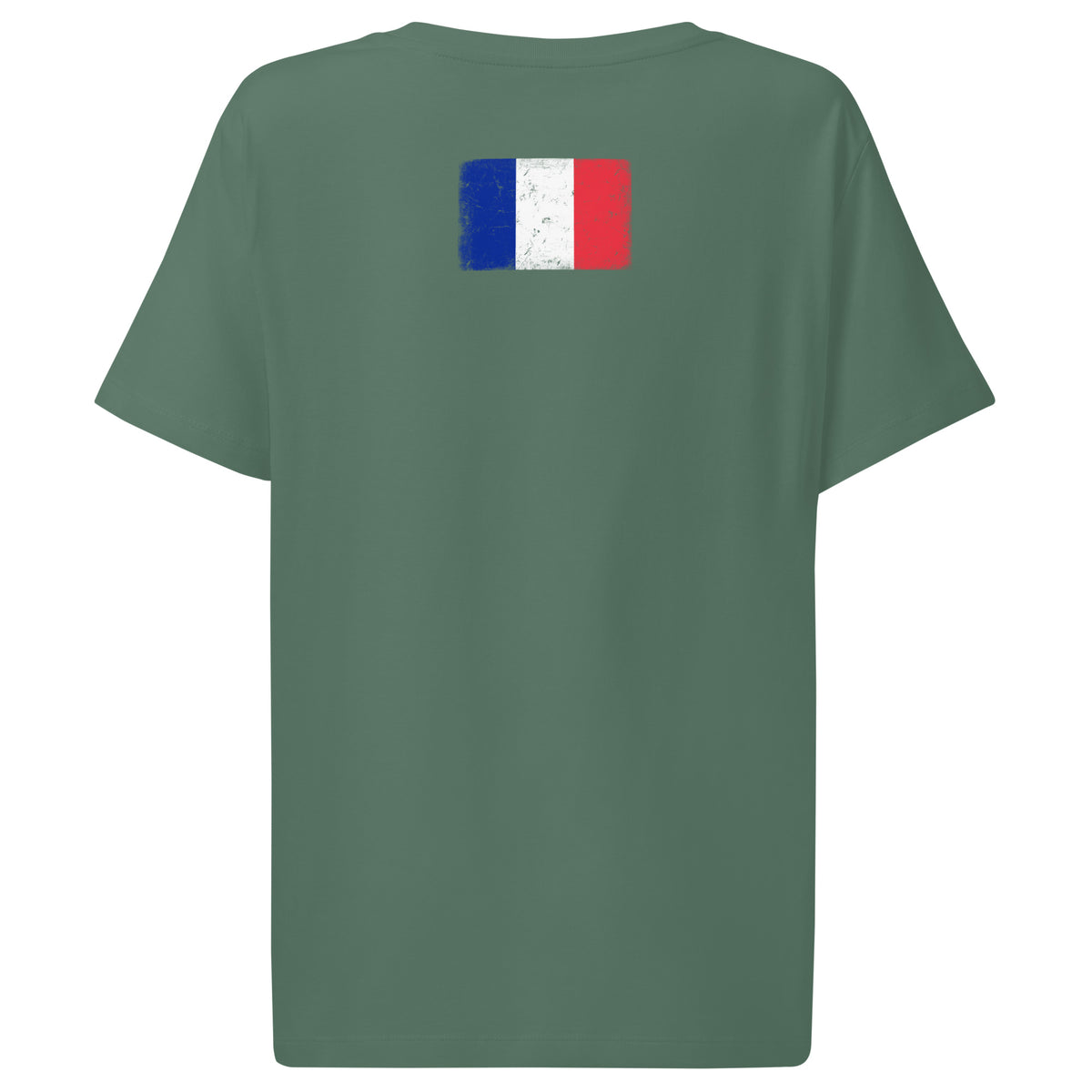 France flag t-shirt in Green Bay, vintage-washed print, flag across the upper back, women cut, back view