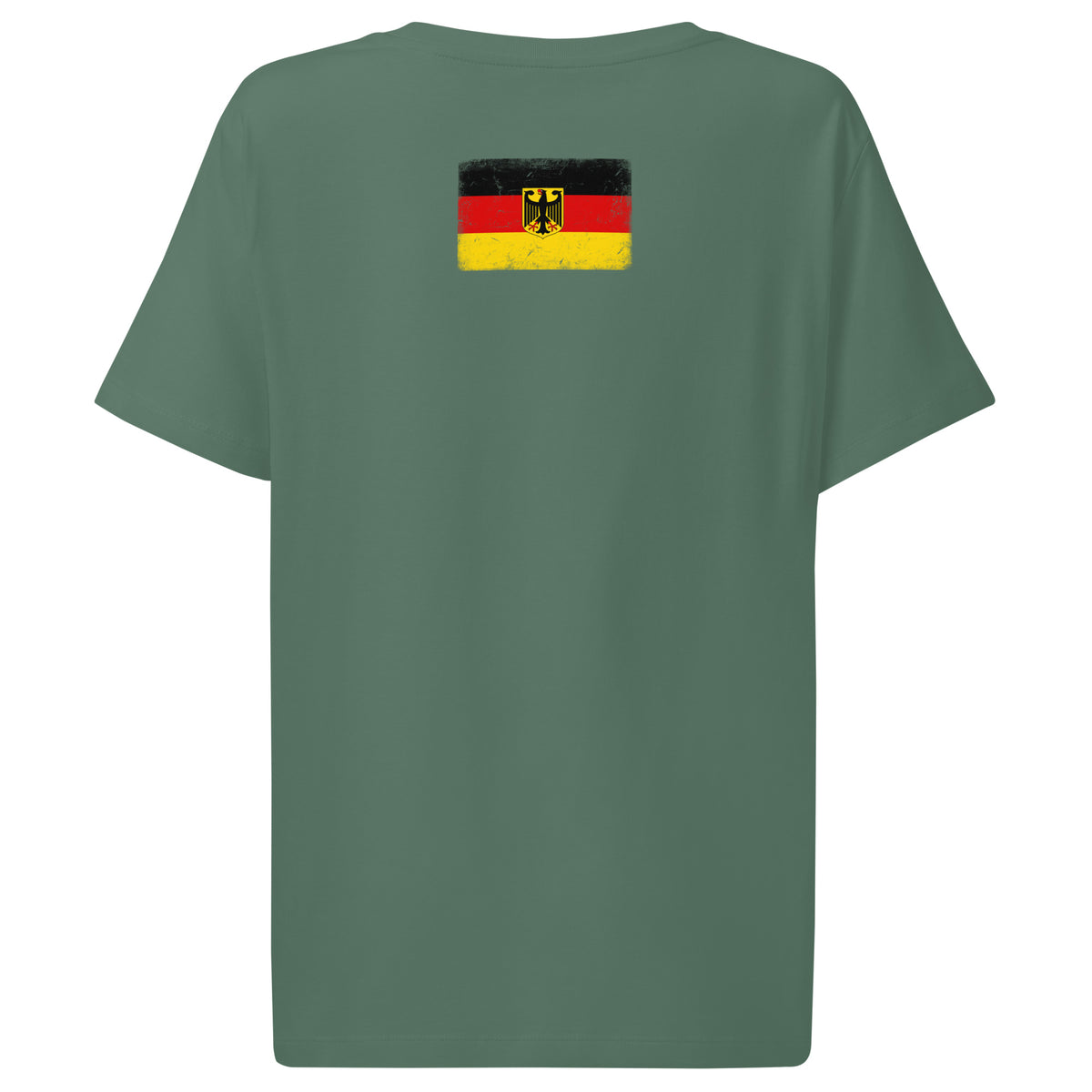 Germany flag t-shirt in Green Bay, vintage-washed print, flag across the upper back, women cut, back view