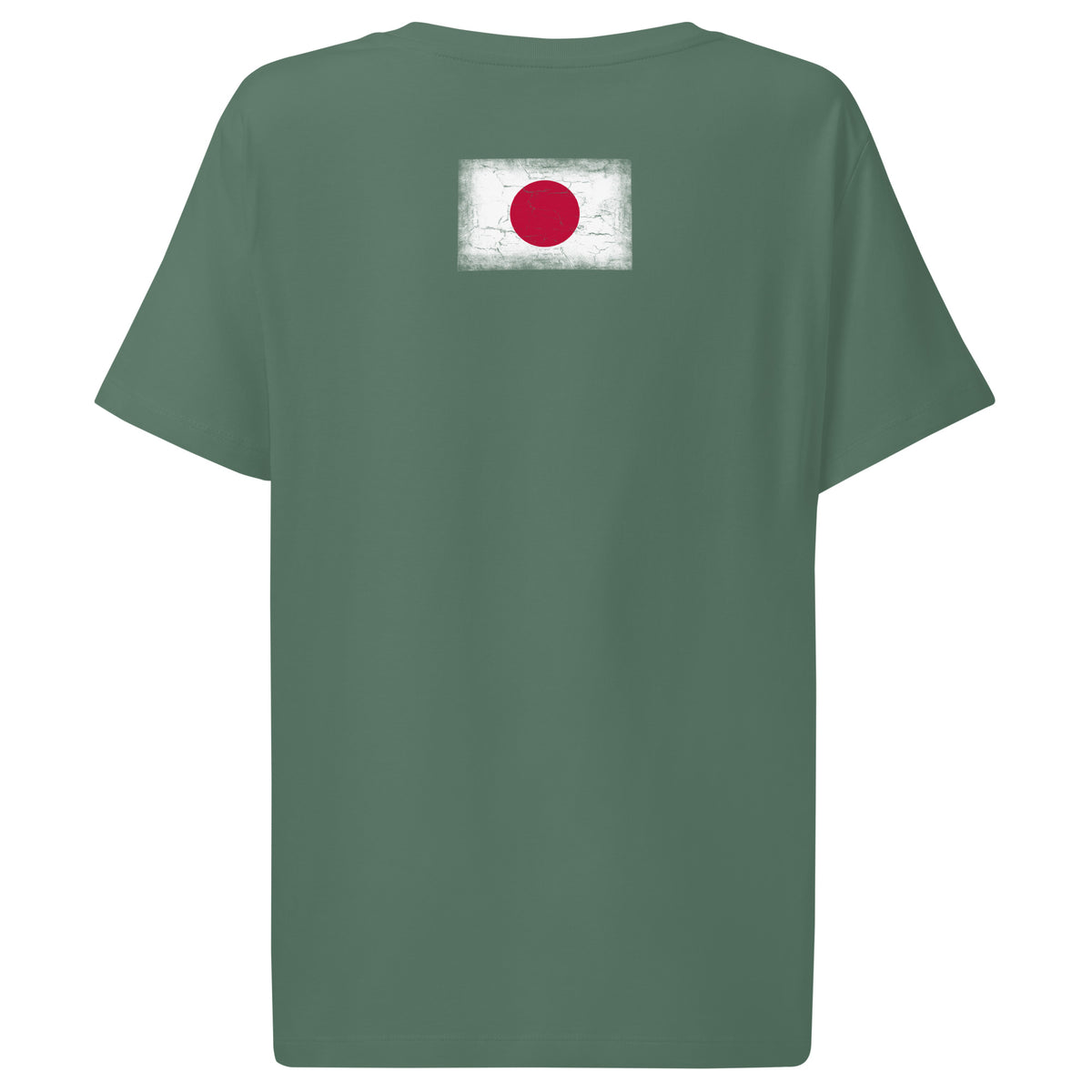 Japan flag t-shirt in Green Bay, vintage-washed print, flag across the upper back, women cut, back view