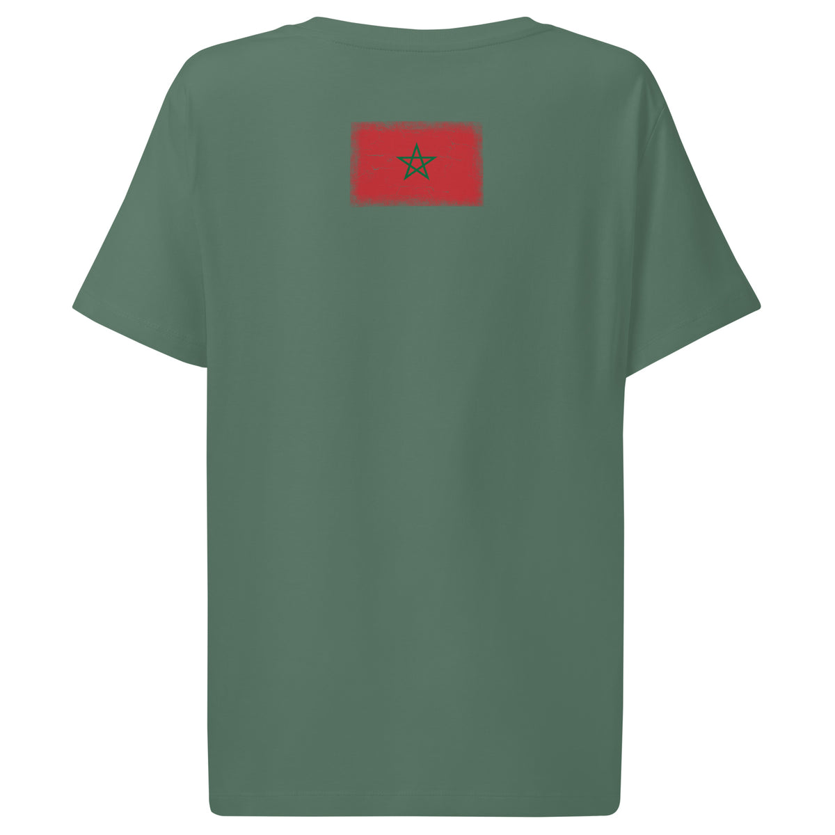 Morocco flag t-shirt in Green Bay, vintage-washed print, flag across the upper back, women cut, back view