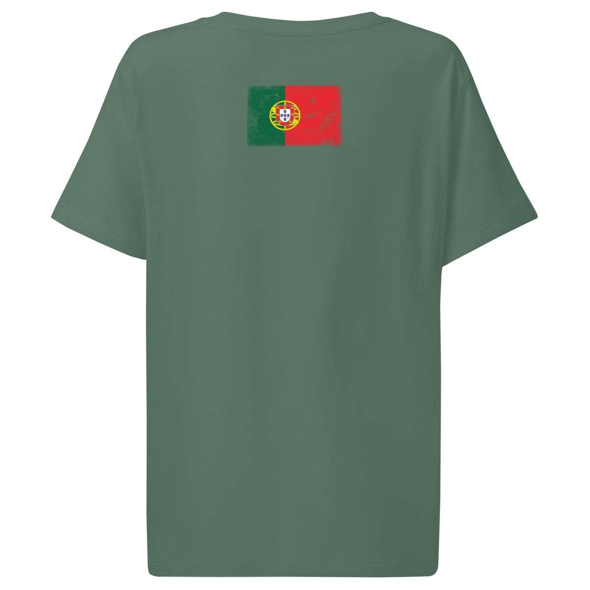Portugal flag t-shirt in Green Bay, vintage-washed print, flag across the upper back, women cut, back view