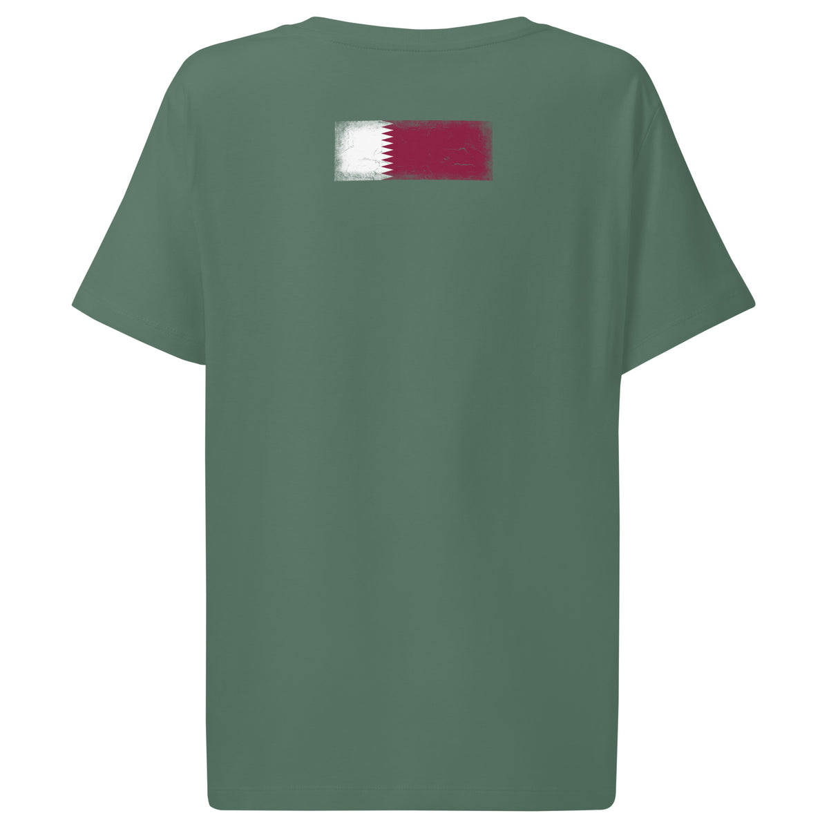 Qatar flag t-shirt in Green Bay, vintage-washed print, flag across the upper back, women cut, back view