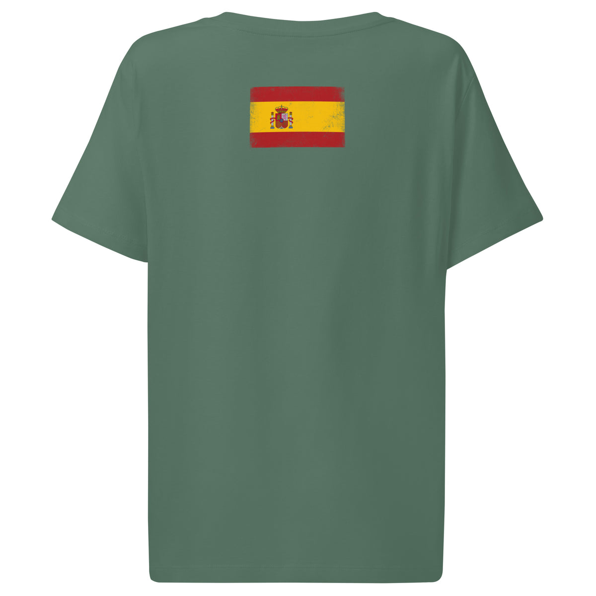 Spain flag t-shirt in Green Bay, vintage-washed print, flag across the upper back, women cut, back view