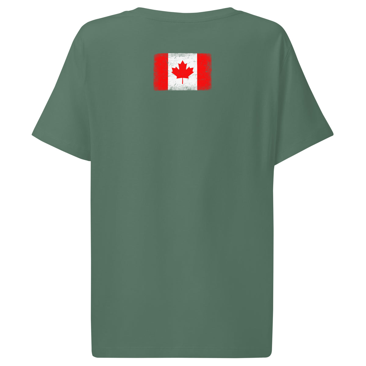 Canada flag t-shirt in Green Bay, vintage-washed print, flag across the upper back, women cut, back view