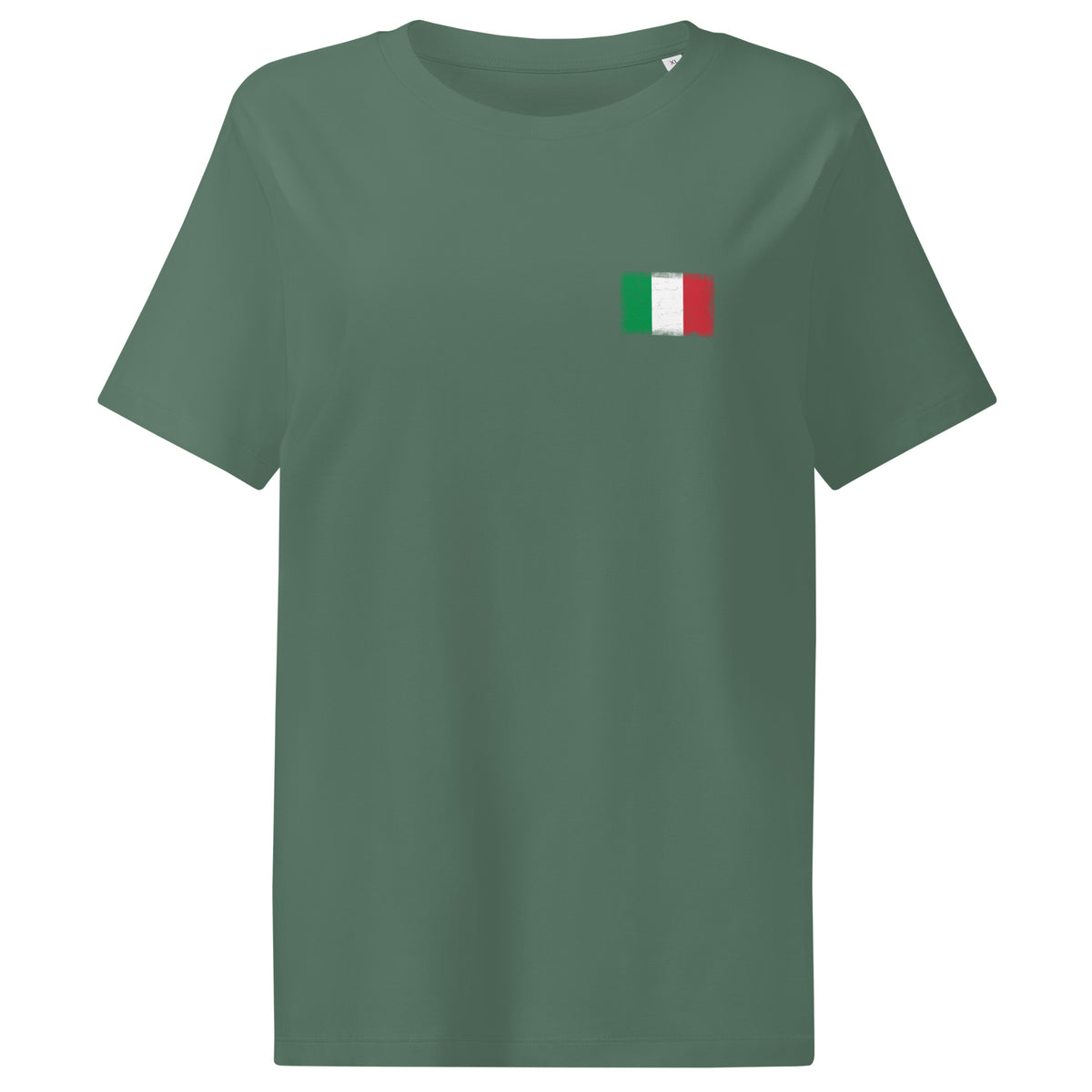 Italy flag t-shirt in Green Bay, vintage-washed print, small flag on the left chest, women cut, front view