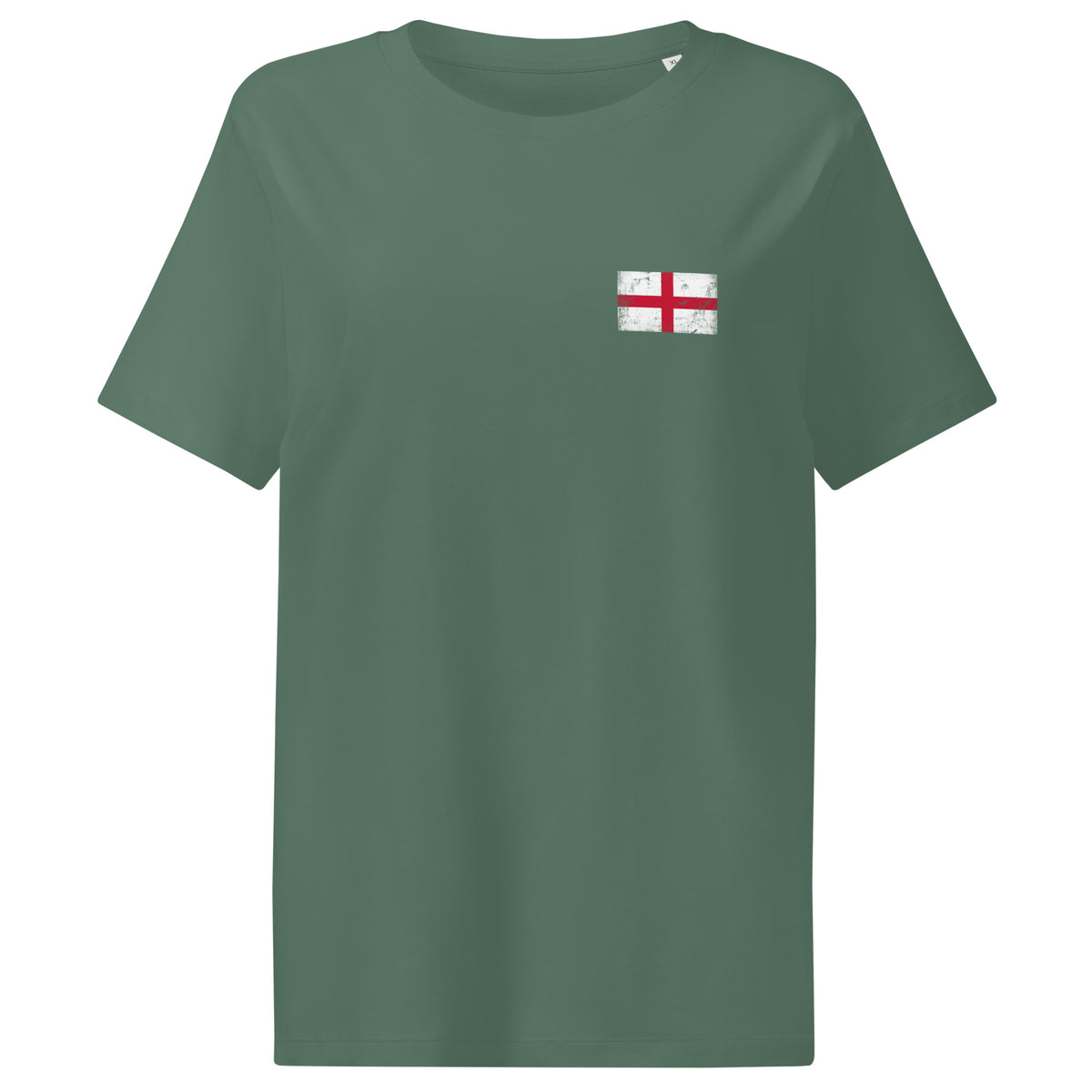 England flag t-shirt in Green Bay, vintage-washed print, small flag on the left chest, women cut, front view