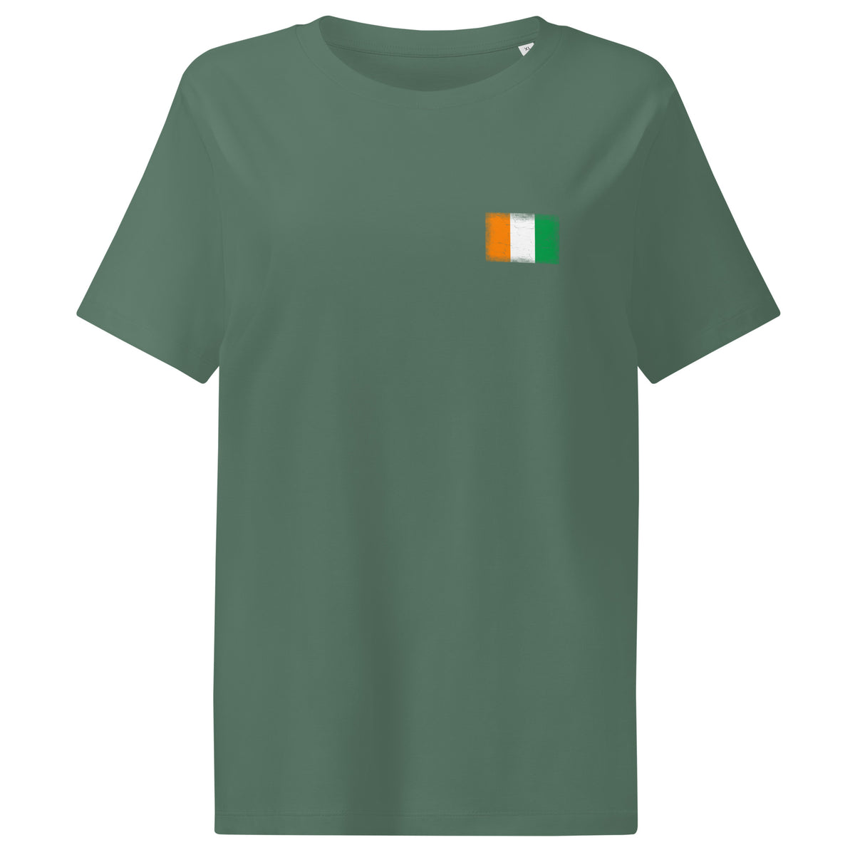 Côte d'Ivoire flag t-shirt in Green Bay, vintage-washed print, small flag on the left chest, women cut, front view
