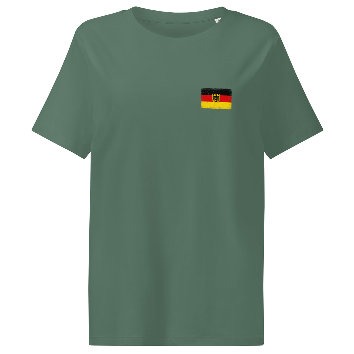 Germany flag t-shirt in Green Bay, vintage-washed print, small flag on the left chest, women cut, front view