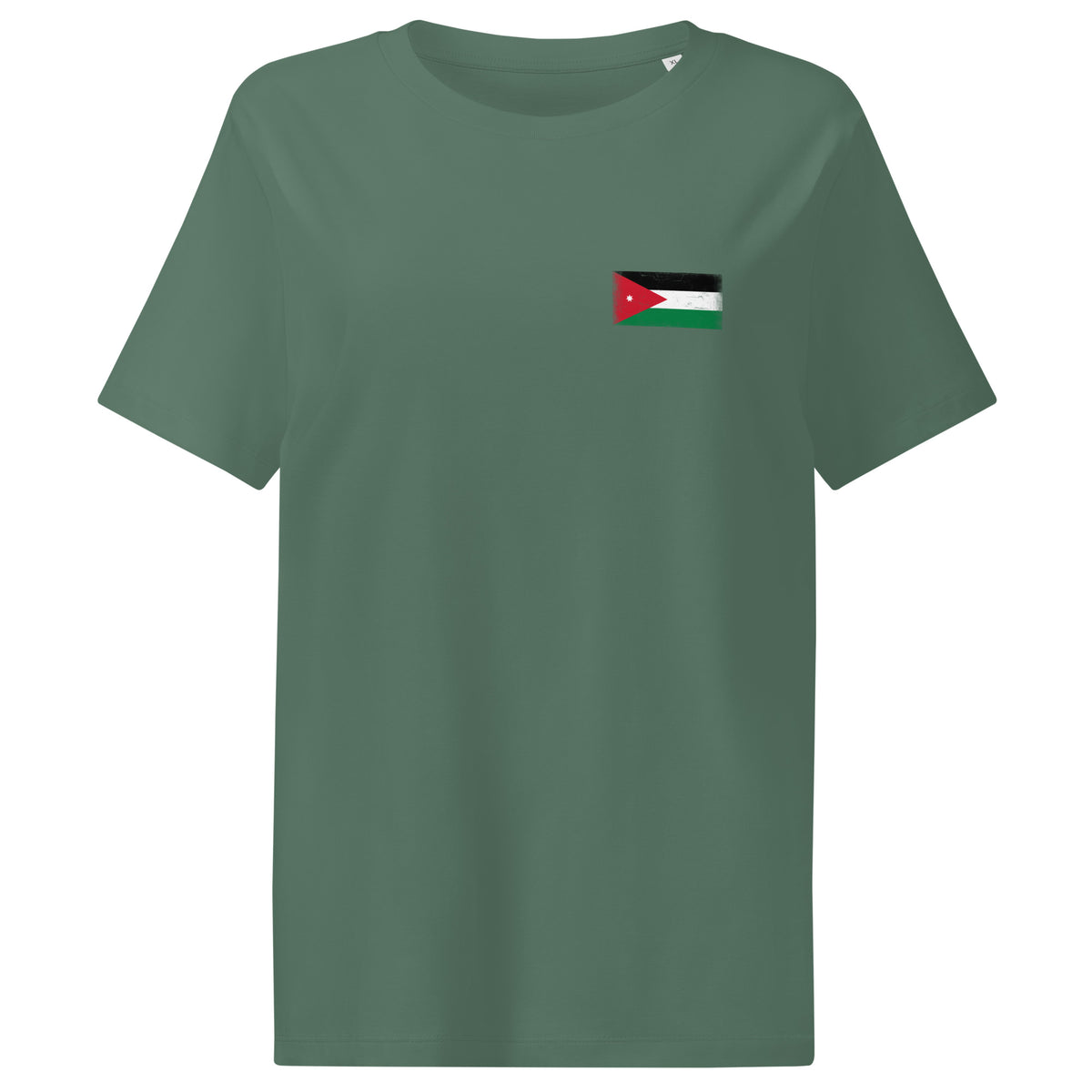 Jordan flag t-shirt in Green Bay, vintage-washed print, small flag on the left chest, women cut, front view