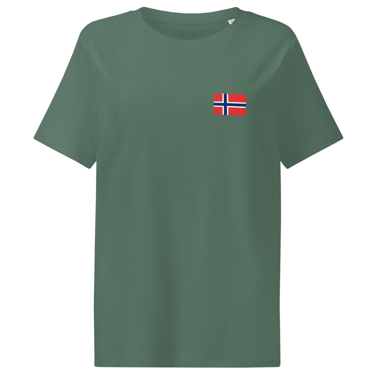 Norway flag t-shirt in Green Bay, vintage-washed print, small flag on the left chest, women cut, front view