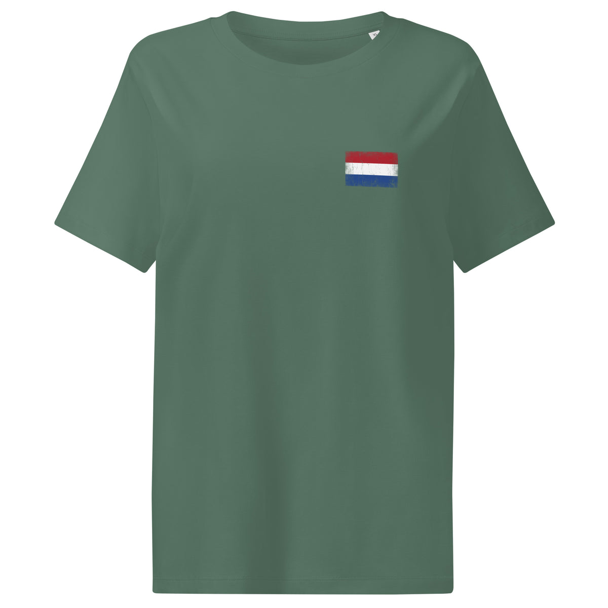 Netherlands flag t-shirt in Green Bay, vintage-washed print, small flag on the left chest, women cut, front view