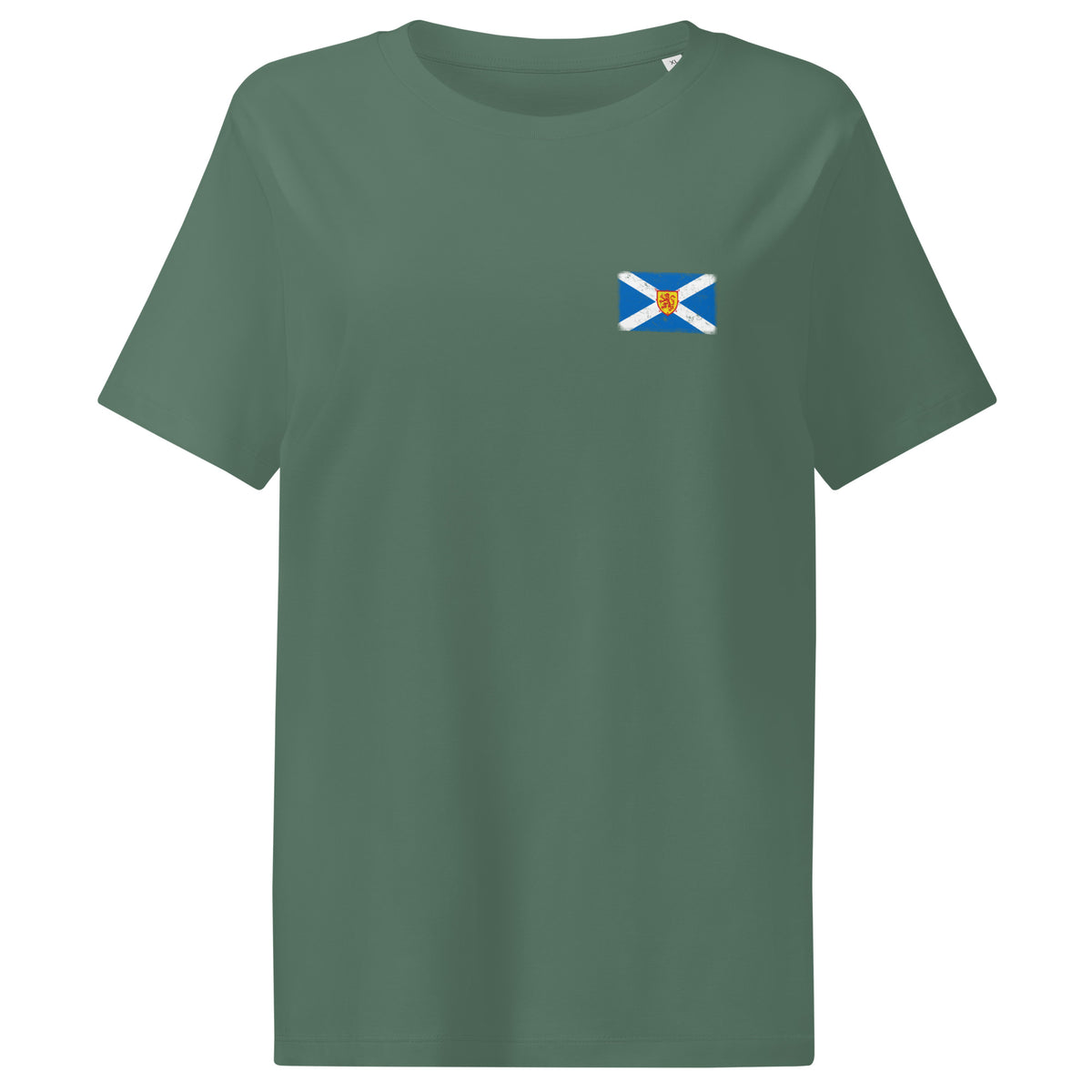 Scotland flag t-shirt in Green Bay, vintage-washed print, small flag on the left chest, women cut, front view
