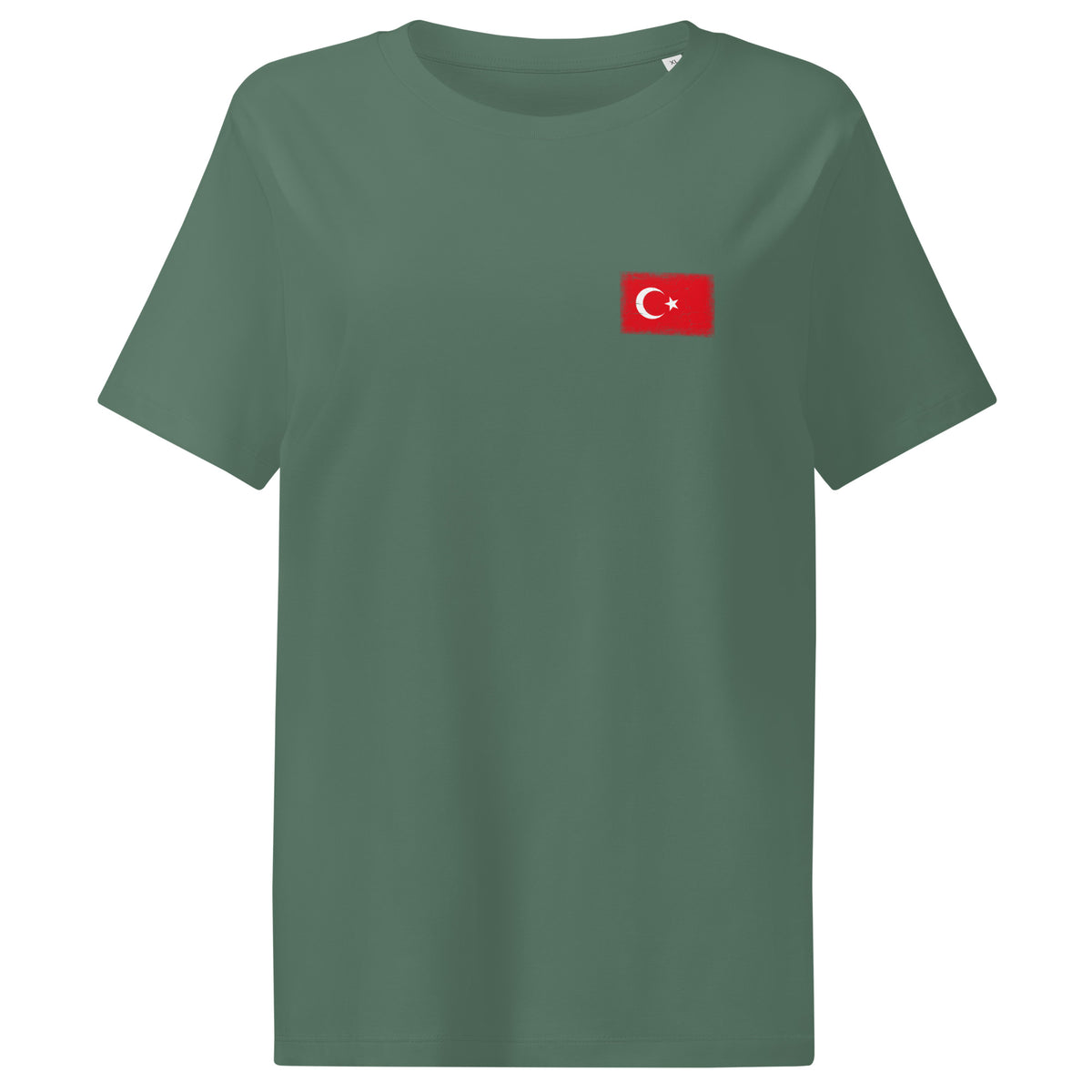 Turkey flag t-shirt in Green Bay, vintage-washed print, small flag on the left chest, women cut, front view