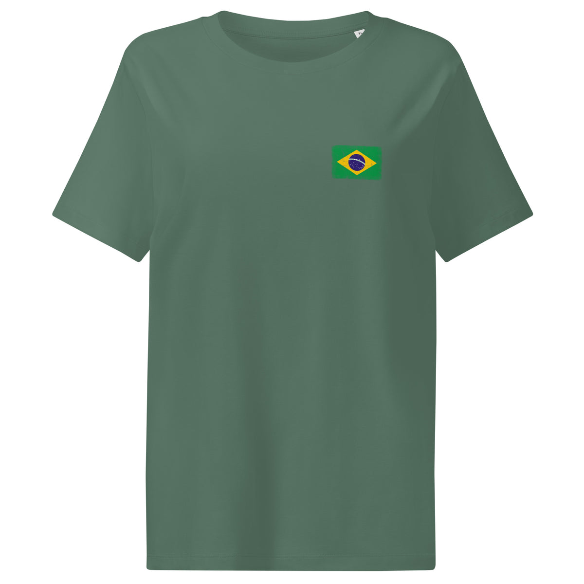 Brasil flag t-shirt in Green Bay, vintage-washed print, small flag on the left chest, women cut, front view