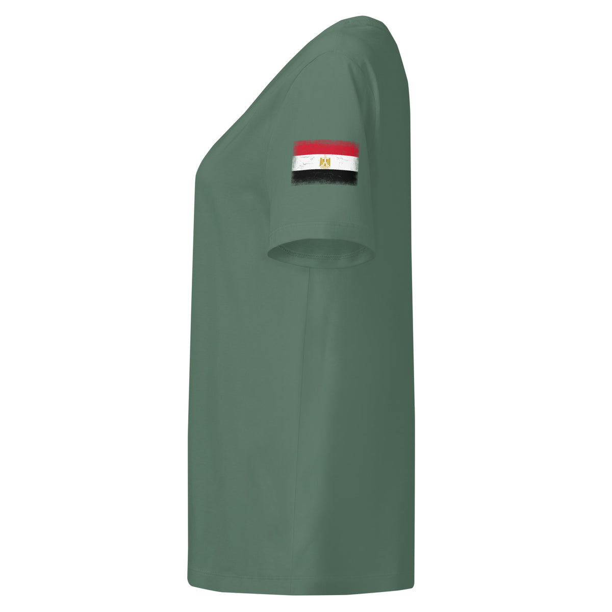 Egypt flag t-shirt in Green Bay, vintage-washed print, flag badge on the left sleeve, women cut, side view