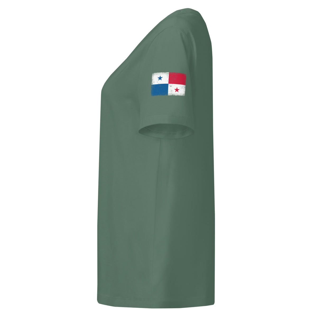Panama flag t-shirt in Green Bay, vintage-washed print, flag badge on the left sleeve, women cut, side view