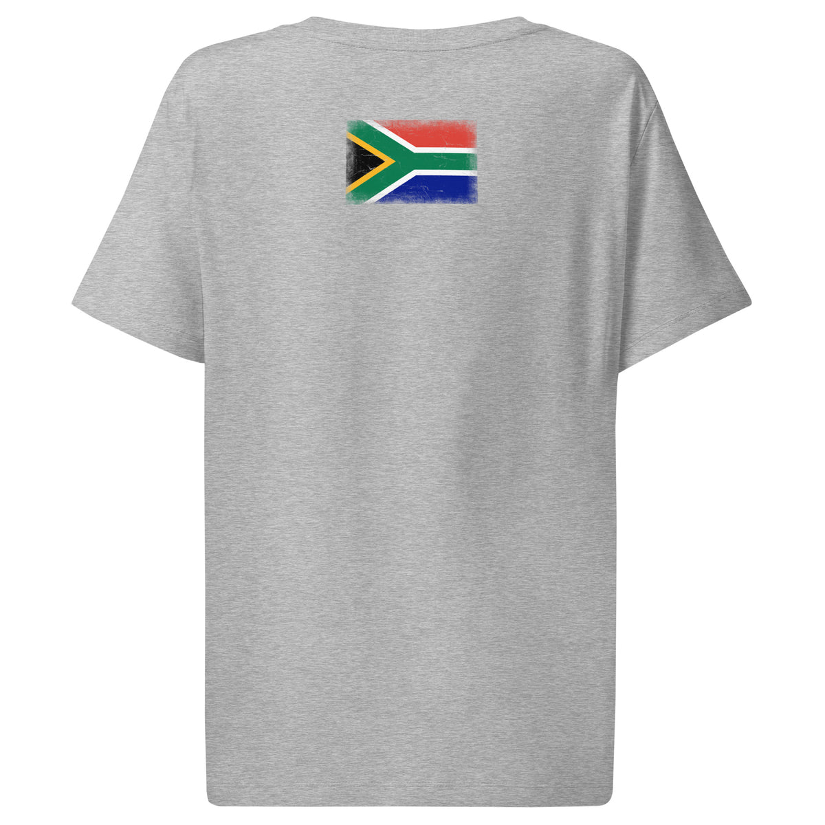 South Africa flag t-shirt in Heather Grey, vintage-washed print, flag across the upper back, women cut, back view