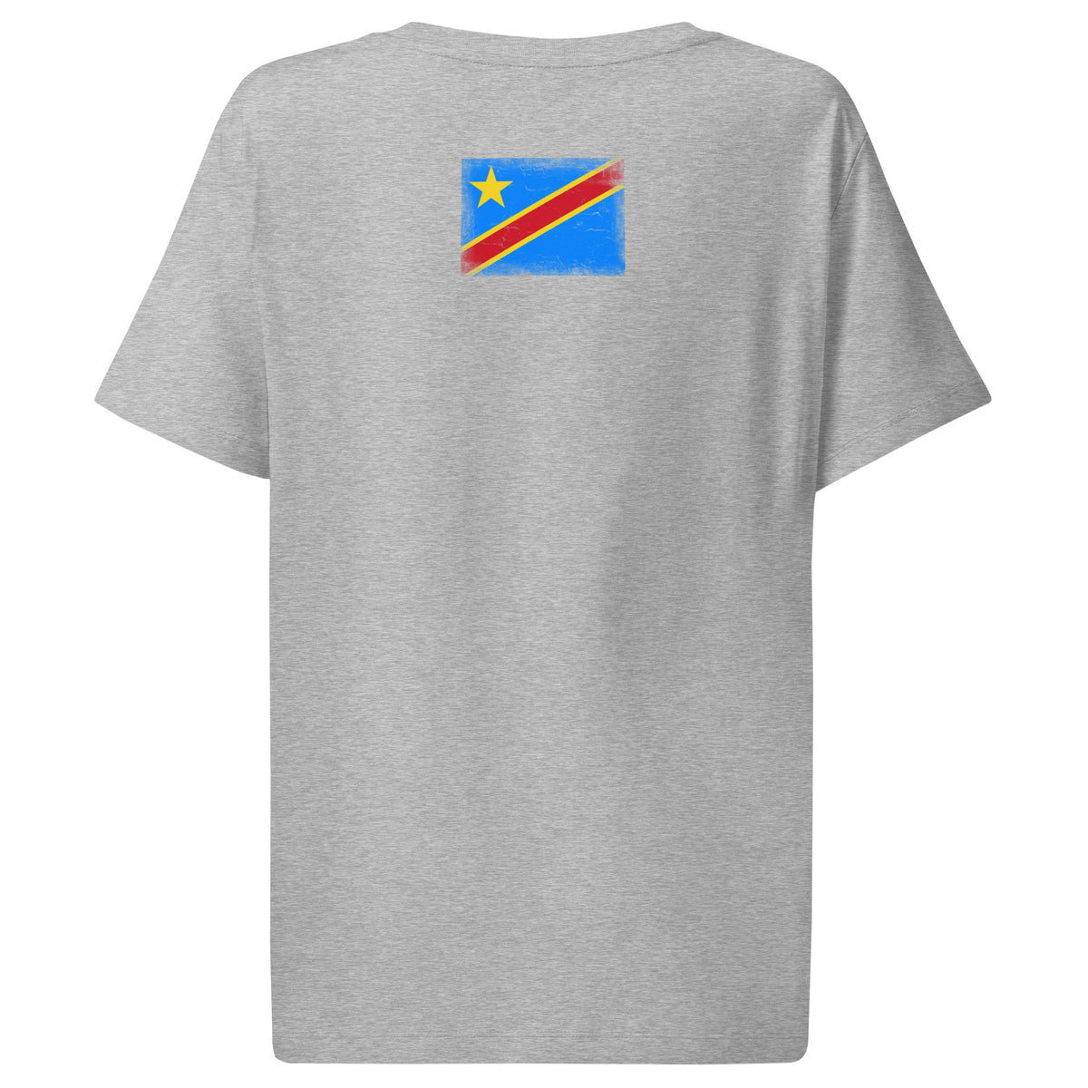 Congo flag t-shirt in Heather Grey, vintage-washed print, flag across the upper back, women cut, back view