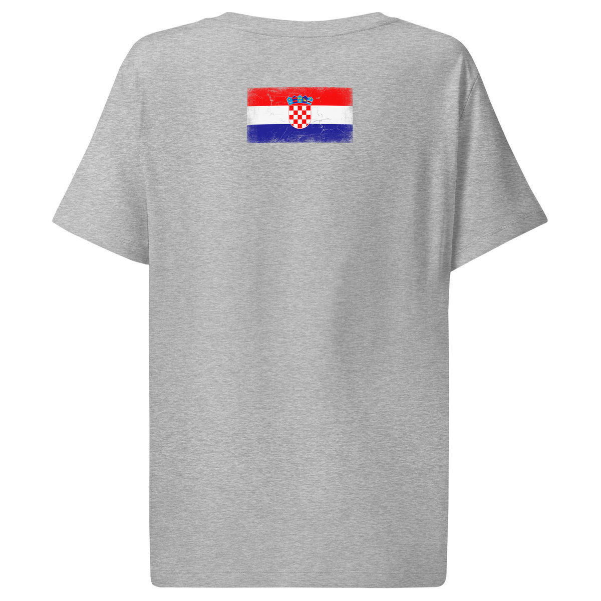 Croatia flag t-shirt in Heather Grey, vintage-washed print, flag across the upper back, women cut, back view