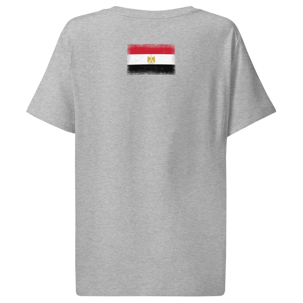 Egypt flag t-shirt in Heather Grey, vintage-washed print, flag across the upper back, women cut, back view
