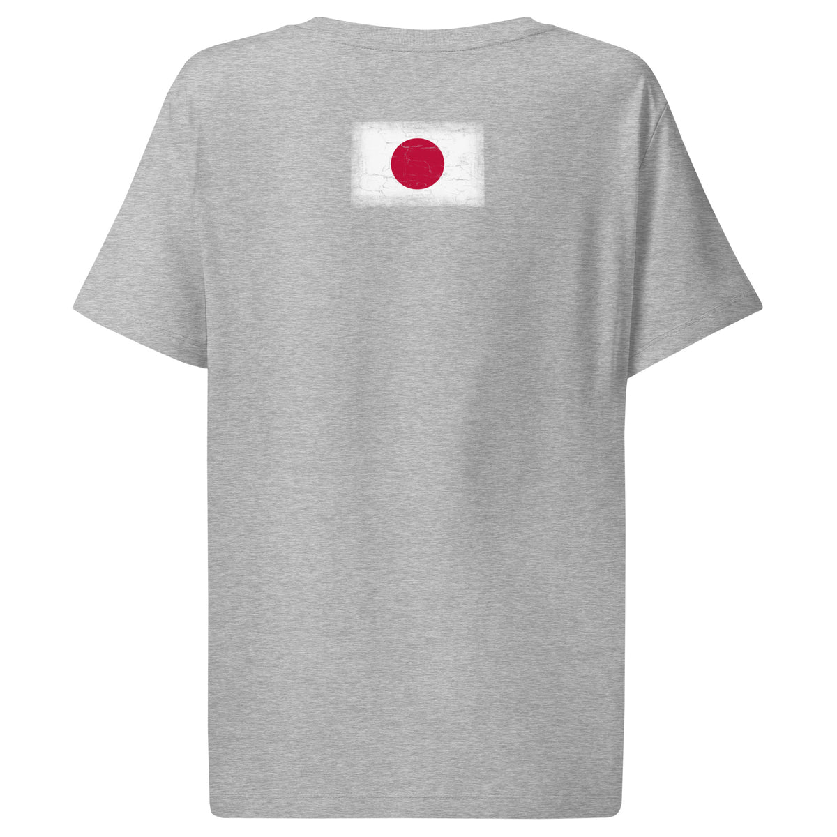 Japan flag t-shirt in Heather Grey, vintage-washed print, flag across the upper back, women cut, back view