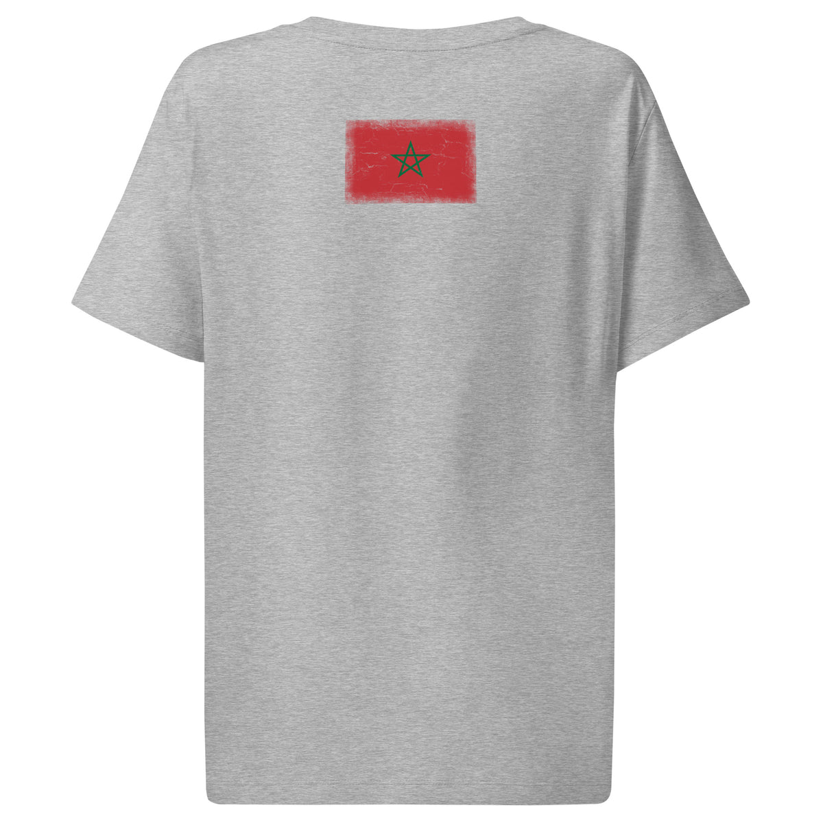 Morocco flag t-shirt in Heather Grey, vintage-washed print, flag across the upper back, women cut, back view