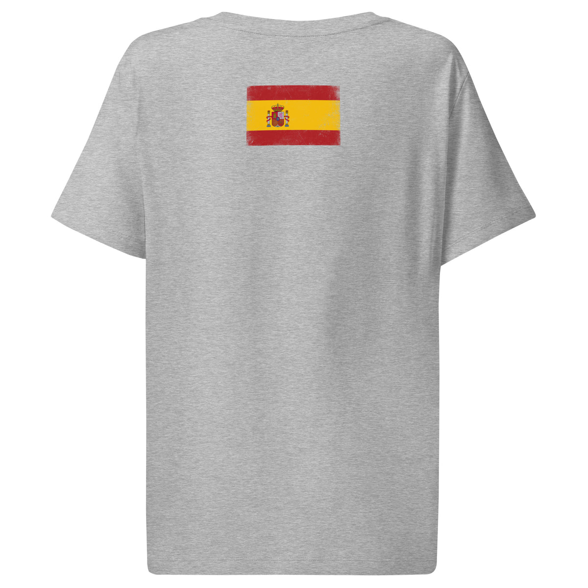 Spain flag t-shirt in Heather Grey, vintage-washed print, flag across the upper back, women cut, back view