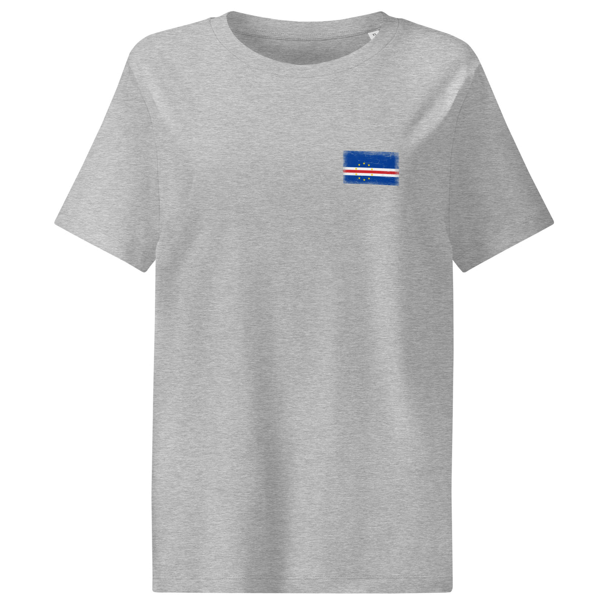Cape Verde flag t-shirt in Heather Grey, vintage-washed print, small flag on the left chest, women cut, front view