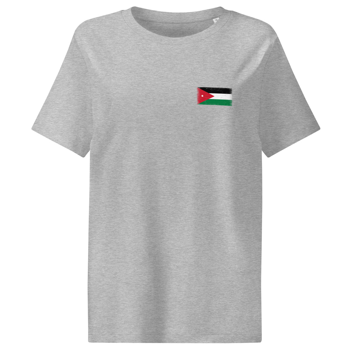 Jordan flag t-shirt in Heather Grey, vintage-washed print, small flag on the left chest, women cut, front view