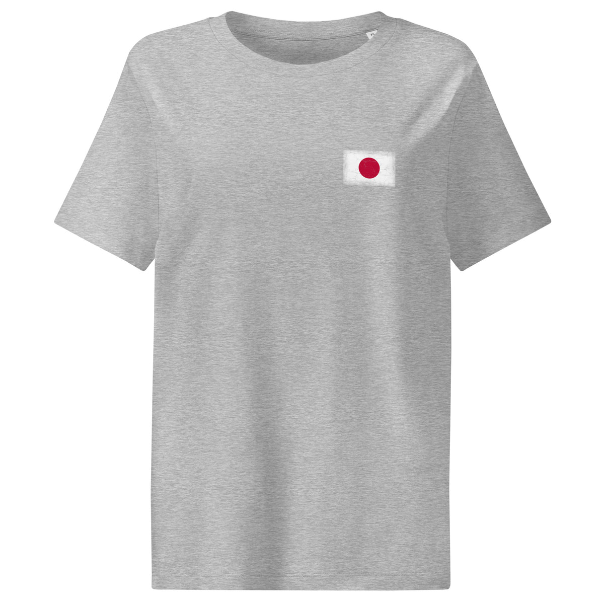 Japan flag t-shirt in Heather Grey, vintage-washed print, small flag on the left chest, women cut, front view