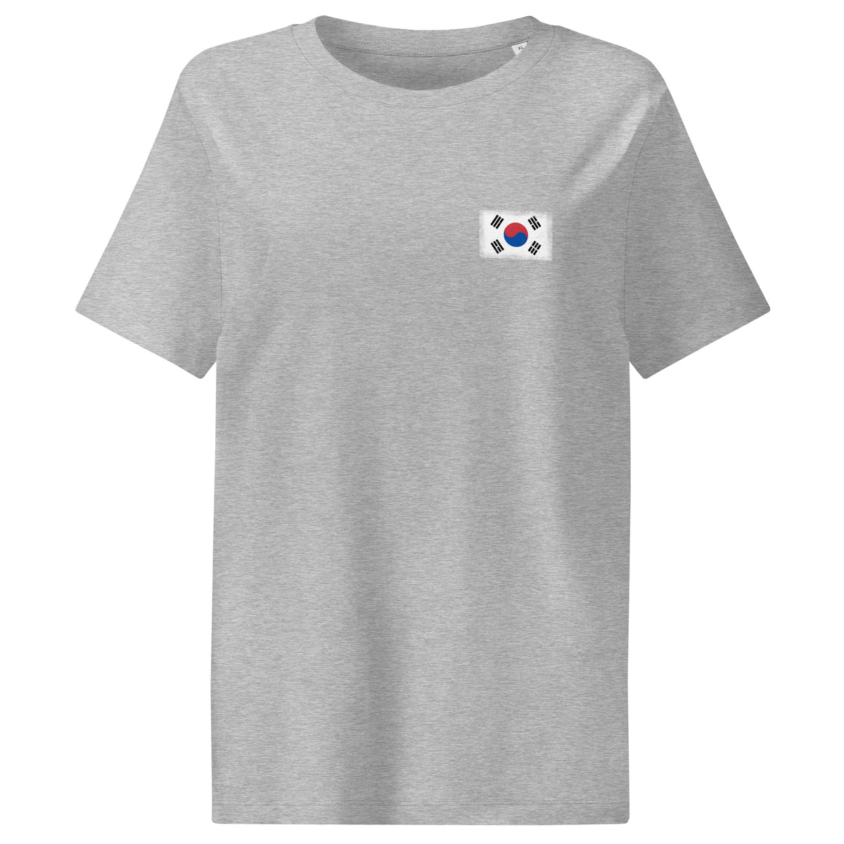 South Korea flag t-shirt in Heather Grey, vintage-washed print, small flag on the left chest, women cut, front view