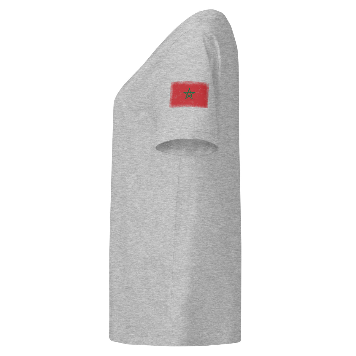 Morocco flag t-shirt in Heather Grey, vintage-washed print, flag badge on the left sleeve, women cut, side view